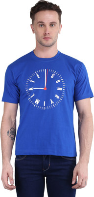 BRITISH TERMINAL Self Design Men Round Neck Blue T-Shirt