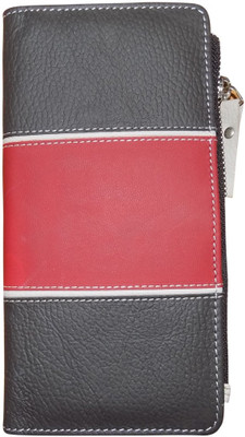 

Style 98 Women Casual Multicolor Genuine Leather Wrist Wallet(9 Card Slots), Black;red