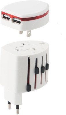 

strikers Universal International Travel Adapter With Two World Wide USB Port Worldwide Adaptor(White)