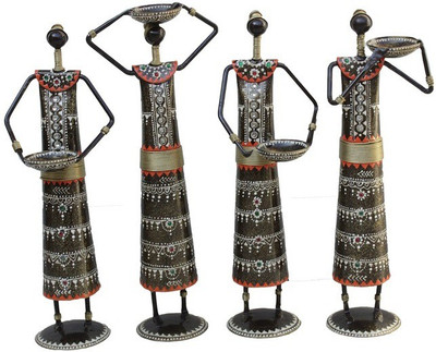 

Paheli Craft Iron Metal Tribal Lady T light Set Of 4 Home Décor Iron 4 - Cup Tealight Holder(Multicolor, Pack of 4)