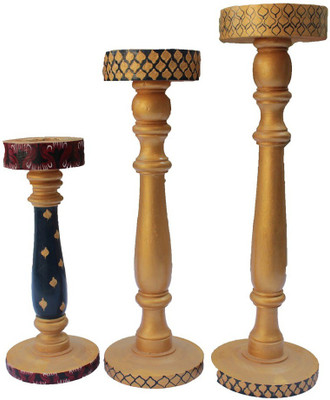 

Paheli Craft Wooden T light Set of 3 Decorative Gift Item Home Décor Wooden 3 - Cup Tealight Holder(Multicolor, Pack of 3)