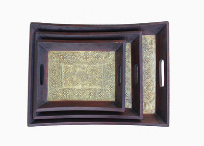 

Paheli Craft Indian Wooden Serving Trays Set of 3 Handmade Gift Item For Home Decor Pink City Showpiece Wooden Decorative Platter(Multicolor, Pack of 3)