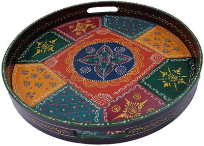 

Crafticia Indian Wooden Round Trays Set of 2 Handmade Gift Item For Home Decor Pink City Showpiece Wooden Decorative Platter(Multicolor, Pack of 2)