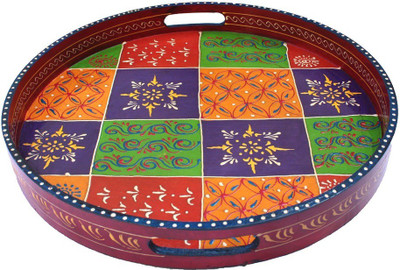 

Crafticia Indian Wooden Round Trays Set of 2 Handmade Gift Item For Home Decor Pink City Showpiece Wooden Decorative Platter(Multicolor, Pack of 2)