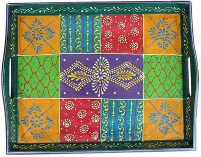

Crafticia Indian Wooden Serving Trays Big (Small) Handmade Gift Item For Home Decor Pink City Showpiece Wooden Decorative Platter(Multicolor)