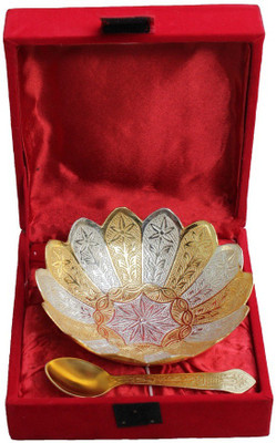 

Crafticia Indian German Silver Golden Silver Single Lotus Bowl With Spoon 002 Handmade Gift Item For Home Decor Pink City Showpiece Aluminium, Nickel Decorative Platter(Multicolor, Pack of 2)