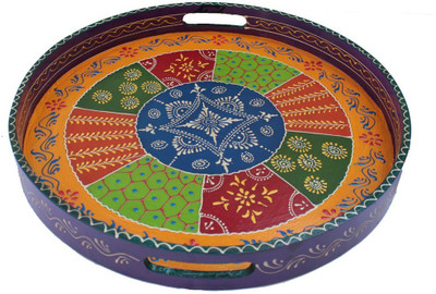 

Crafticia Indian Wooden Round Trays Set of 2 Handmade Gift Item For Home Decor Pink City Showpiece Wooden Decorative Platter(Multicolor, Pack of 2)