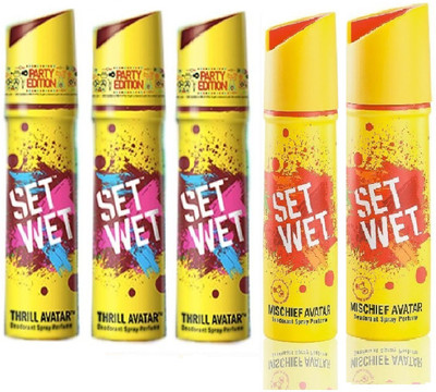 

Set Wet 3 Thrill Avatar And 2 Mischief Avatar Set of 5 Deodorant Spray - For Men(150 ml, Pack of 5)