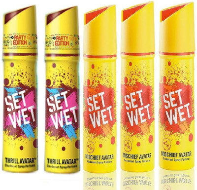 

Set Wet 2 Thrill And 3 Mischief set of 5 Perfume Body Spray - For Men(150 ml, Pack of 5)