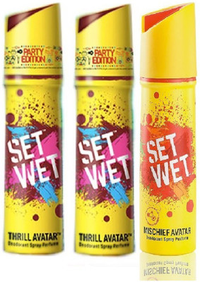 

Set Wet 2 Thrill And 1 Mischief set of 3 Perfume Body Spray - For Men(150 ml, Pack of 3)
