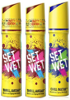 

Set Wet 2 Thrill And 1 Chill ( set of 3 ) Perfume Body Spray - For Men(150 ml, Pack of 3)