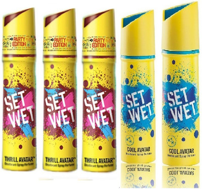 

Set Wet 3 Thrill Avatar And 2 Cool Avatar Set of 5 Deodorant Spray - For Men(150 ml, Pack of 5)