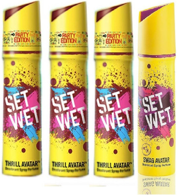 

Set Wet 3 Thrill Avatar And 1 Swag Avatar Set of 4 Deodorant Spray - For Men(150 ml, Pack of 4)