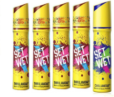 

Set Wet 4 Thrill Avatar And 1 Chill Avatar Set of 5 Deodorant Spray - For Men(150 ml, Pack of 5)