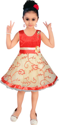 

mkb Girls Midi/Knee Length Casual Dress(Red, Sleeveless