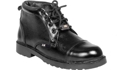 

JK Port Black Faux Leather Steel Toe Safety Shoe Boots For Men(Black