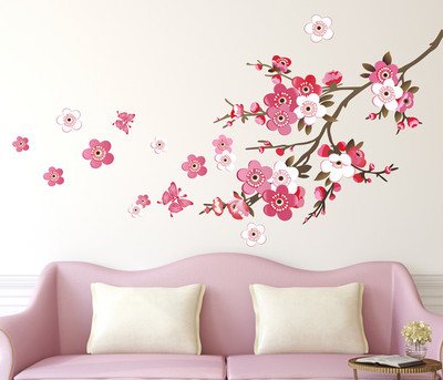 HAPPYSTICKY 140 cm Beautiful Flowers Removable Sticker(Pack of 1)