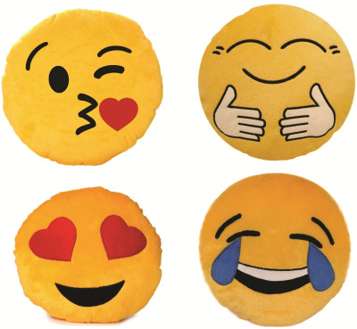 

Skylofts Pack of Hug Me Tight, Kissing Emoji, Laughing Smiley, Heart Eyes Pillow Cushions - 38 cm(Yellow)