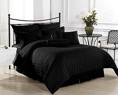 Skytex 300 TC Satin Double Solid Flat Bedsheet(Pack of 1, Black)