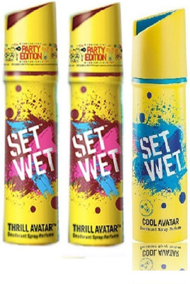 

Set Wet 2 Thrill Avatar And 1 Cool Avatar Set of 3 Deodorant Spray - For Men(150 ml, Pack of 3)