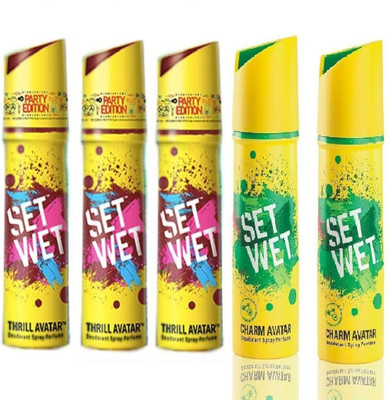 Set Wet Thrill Deodorant Spray - For Men(150 ml, Pack of 5)