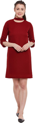 Miss Chase Women Shift Red Mini/Short Dress