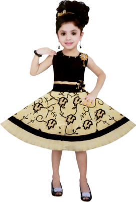 mkb Girls Midi/Knee Length Casual Dress(Black, Sleeveless