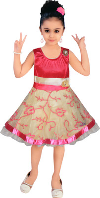 

mkb Girls Midi/Knee Length Casual Dress(Pink, Sleeveless