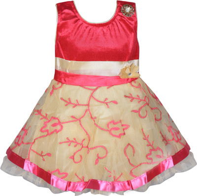 

mkb Girls Midi/Knee Length Casual Dress(Pink, Sleeveless