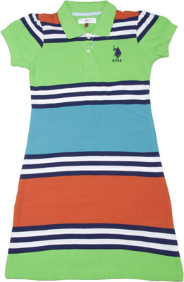 

US Polo Kids Girls Casual Dress(Green, Half Sleeve, Me. green