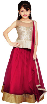 

PURVA ART Girls Lehenga Choli Ethnic Wear Self Design Lehenga, Choli and Dupatta Set(Red, Pack of 1