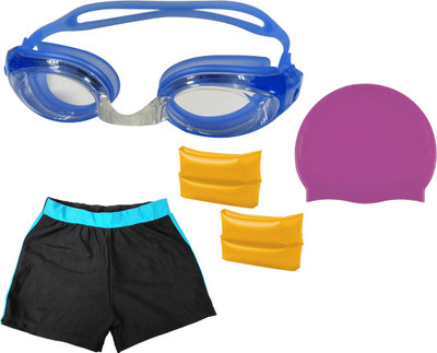 

Golddust Swimming Goggles, Silicone Cap, ArmBand with Swim Shorts for 6-12 Year Child Swimming Kit