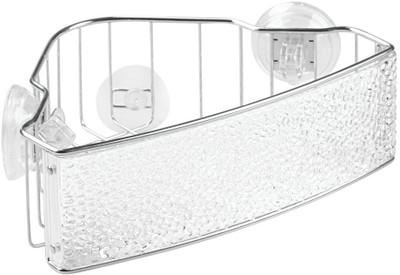

Interdesign Rain Power Lock Suction Bathroom Shower Caddy Corner Basket for Shampoo, Conditioner, Soap - Clear/Chrome Steel Wall Shelf(Number of Shelves - 1, Steel)