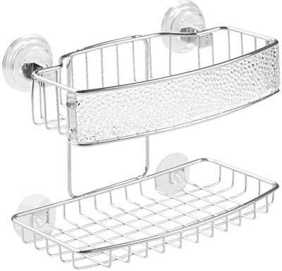 

InterDesignRain Power Lock Suction Bathroom Shower Caddy Shelf for Shampoo, Conditioner, Soap - Clear/Chrome Steel Wall Shelf(Number of Shelves - 2, Steel)