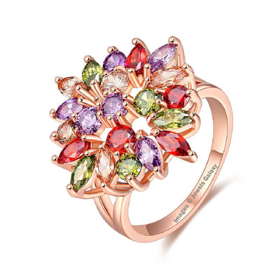 

Jewels Galaxy Luxuria Alloy Crystal 24K Rose Gold Plated Ring, Multicolor