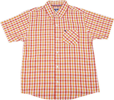 

612 League Boys Checkered Casual Orange Shirt