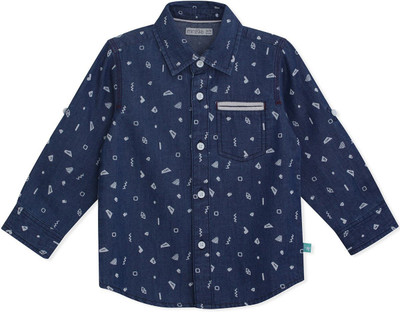 MINI KLUB Boys Self Design Casual Blue Shirt, Medium wash