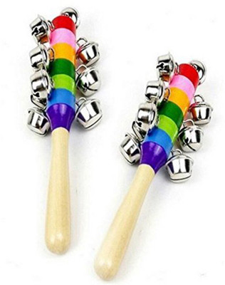 

DCS (Pack Of 2) Colourful Wooden Rainbow Handle Jingle Bell Toys Rattle(Multicolor)