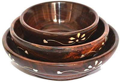 

RubyPerl Wooden, Earthenware Bowl Set(Brown)