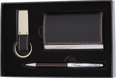 EZ Life 1 Compartments PU Leather, Metal Office Gift Set(Black)