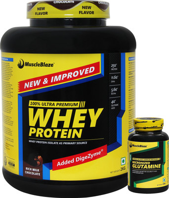 

MuscleBlaze Whey Protein 2Kg Rich Milk Chocolate with 100g Glutamine Combo