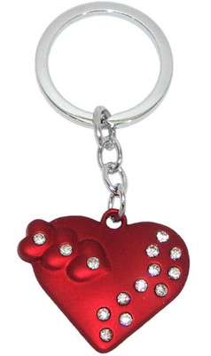 

Aura Imported Diamond Studded Red Heart With Hearts Key Chain
