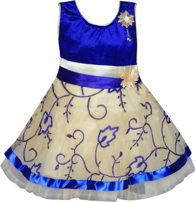 

mkb Girls Midi/Knee Length Casual Dress(Blue, Sleeveless