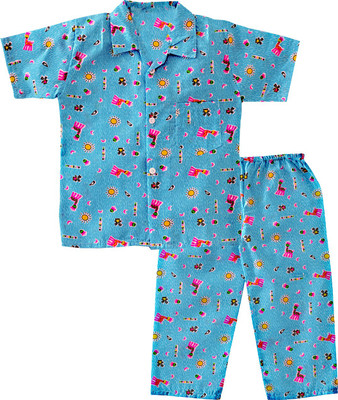 

BownBee Kids Nightwear Boys Animal Print Cotton(Blue Pack of 1