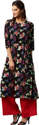 LIBAS Women Floral Print Straight Kurta(Multicolor)