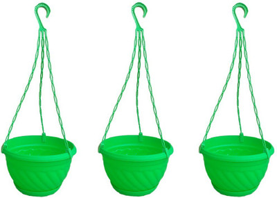 

Minerva Naturals Hanging planter plastic with bottom tray Green color Plant Container Set(Pack of 3, Plastic)