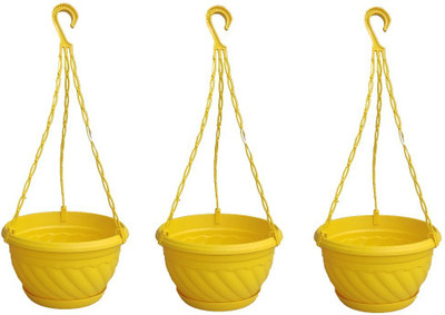 

Minerva Naturals Hanging planter plastic with bottom tray yellow color Plant Container Set(Pack of 3, Plastic)
