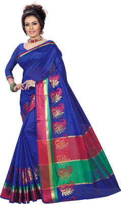 e-Vastram Solid Fashion Cotton Blend, Poly Silk Saree(Blue)