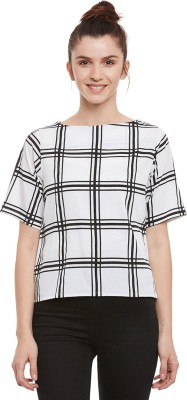 Miss Chase Casual Half Sleeve Printed Women White, Black Top
