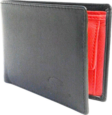 

NUKAICHAU Men Red Genuine Leather Wallet(3 Card Slots), Blk red 3